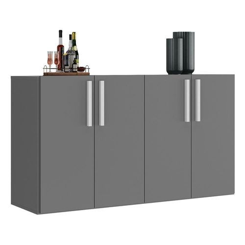 Aparador Buffet 4 Portas Suspenso Viena V3605 Grafite/Branco Grafite/Branco