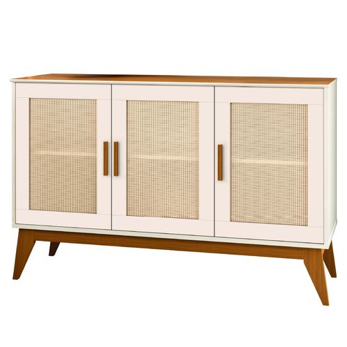 Balcão Buffet Aparador Retrô 3 Portas Rattan Andorra Madeirado / Off White EDN