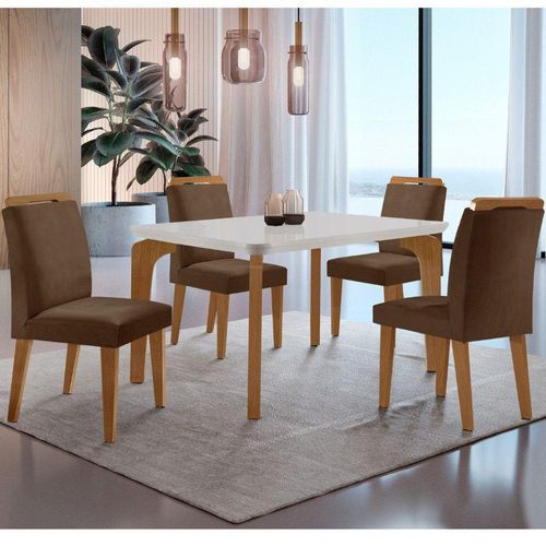 Conjunto Mesa Liz 120cm Em Mdf 4 Cadeiras Athenas Moderna Vel. Marrom/off White/imbuia