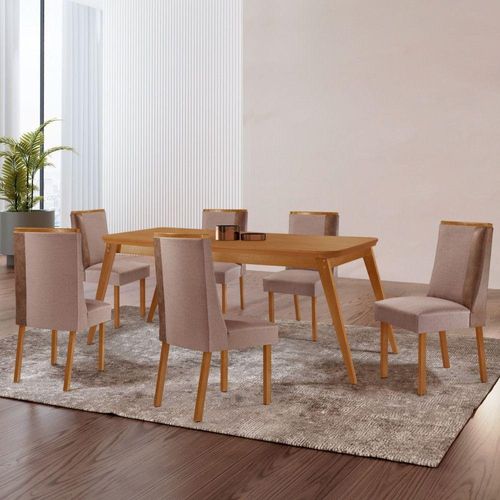 Mesa Jantar Copper Madeira 6 Cadeiras Diane Moderna