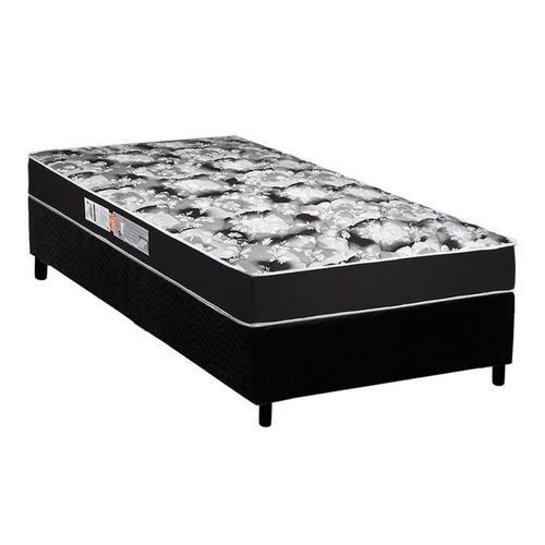 Cama Box Solteiro: Colchão Espuma Luckspuma D45 Gran Luck Pro + Base Crc Suede Black(88X188)