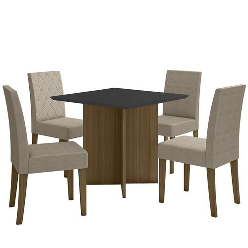 Kit Mesa De Jantar Helo Com Vidro 90x90 Com 4 Cadeiras Jade Carvalho/grafite/preto/fendi Carvalho/grafite/preto/fendi