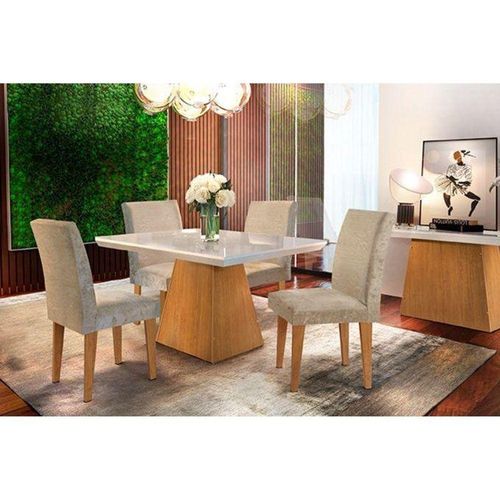 Kit Mesa Tampo 120cm Canto Reto + 4 Cadeiras Imbuia Chocolate