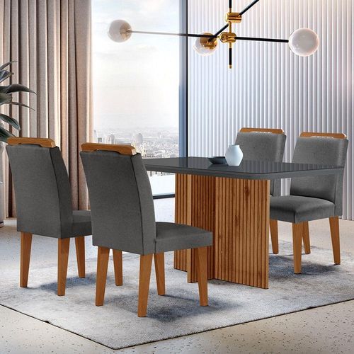 Mesa Olímpia 120cm Mdf Vidro Canto Copo Com 4 Cadeiras