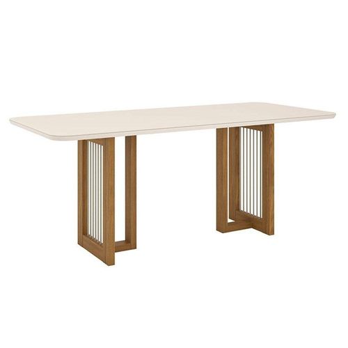 Mesa De Jantar Yara 200 Cm Canto Arredondado Com Vidro Nature Off White - Henn