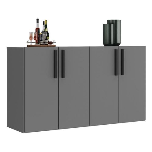 Aparador Buffet 4 Portas Viena V3604 Grafite/Preto Grafite/Preto