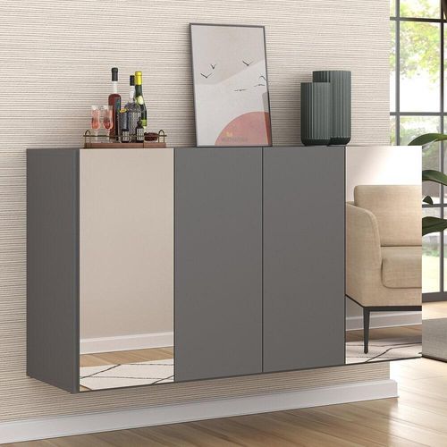 Aparador Buffet Com Espelho Suspenso Vegas Grafite