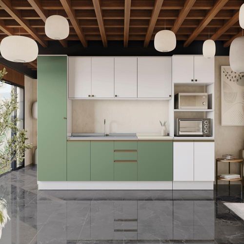 Cozinha Modulada Celeste Kappesberg MDF Branco/Verde 7 Peças