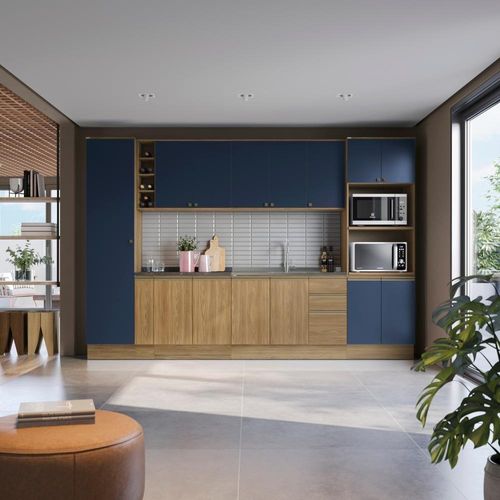 Cozinha Modulada Celeste Kappesberg Nogueira/azul 9 Peças