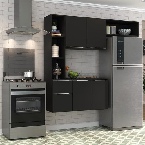 Cozinha Compacta Com Armário e Balcão Multimóveis Preta