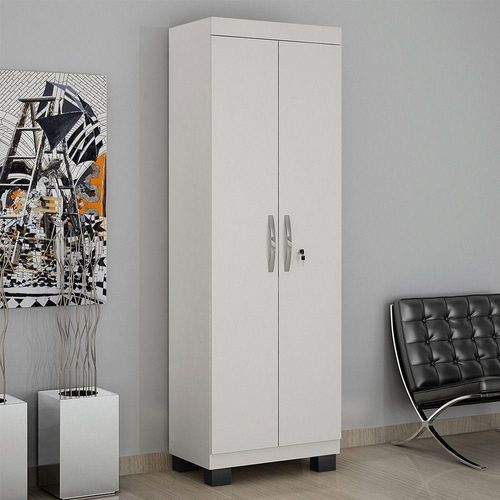 Armário Multiuso 2 Portas Com Chave Asteca Valdemóveis Branco Brilho