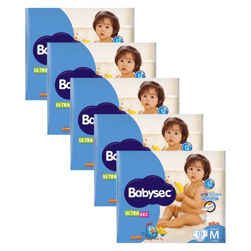Kit 5 Fraldas Babysec Ultrasec Jumbinho Galinha Pintadinha M com 18 unidades Kit 5 Fraldas Babysec Ultrasec Jumbo Galinha Pintadinha M com 18 unidades