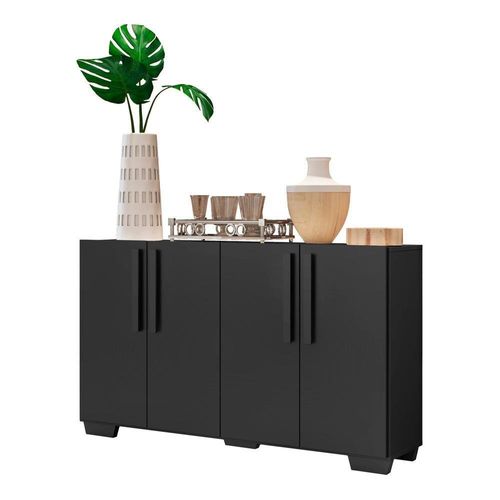 Aparador Buffet 4 Portas Com Pés Quadrados Viena V3607 Preto Preto
