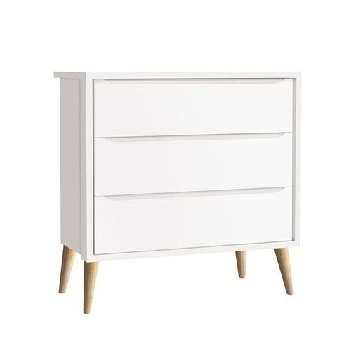 Cômoda Gaveteiro Infantil Theo Branco Acetinado Com Pés Madeira Natural - Reller